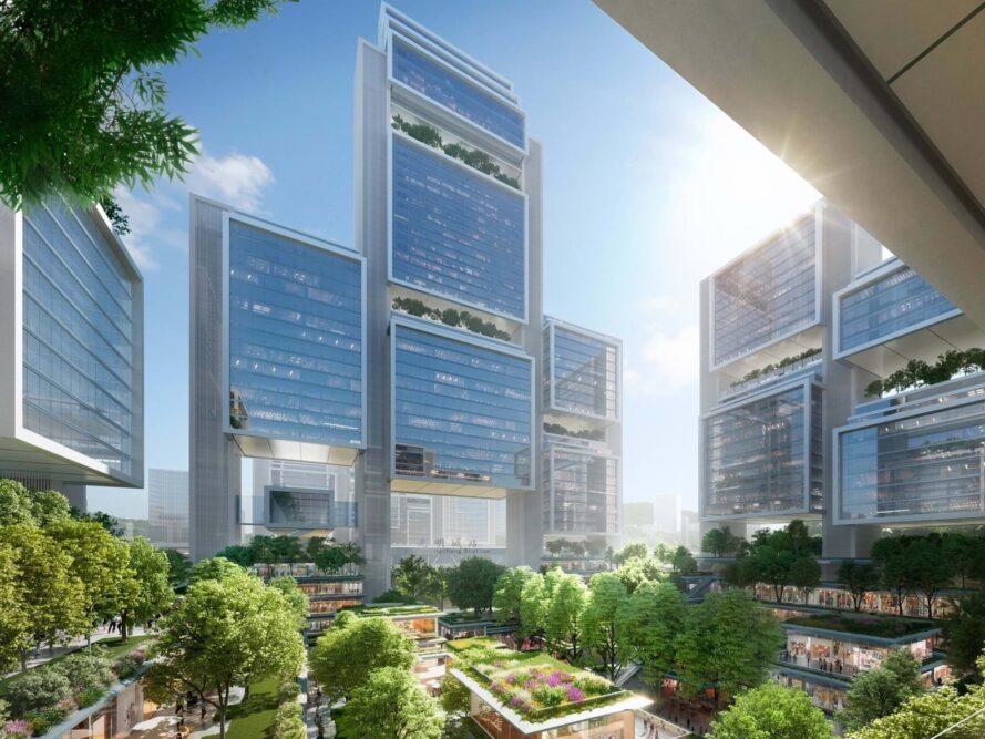Zelena zasnova Guangming Huba z modernimi arhiterkturnimi rešitvami (Vir: Inhabitat)