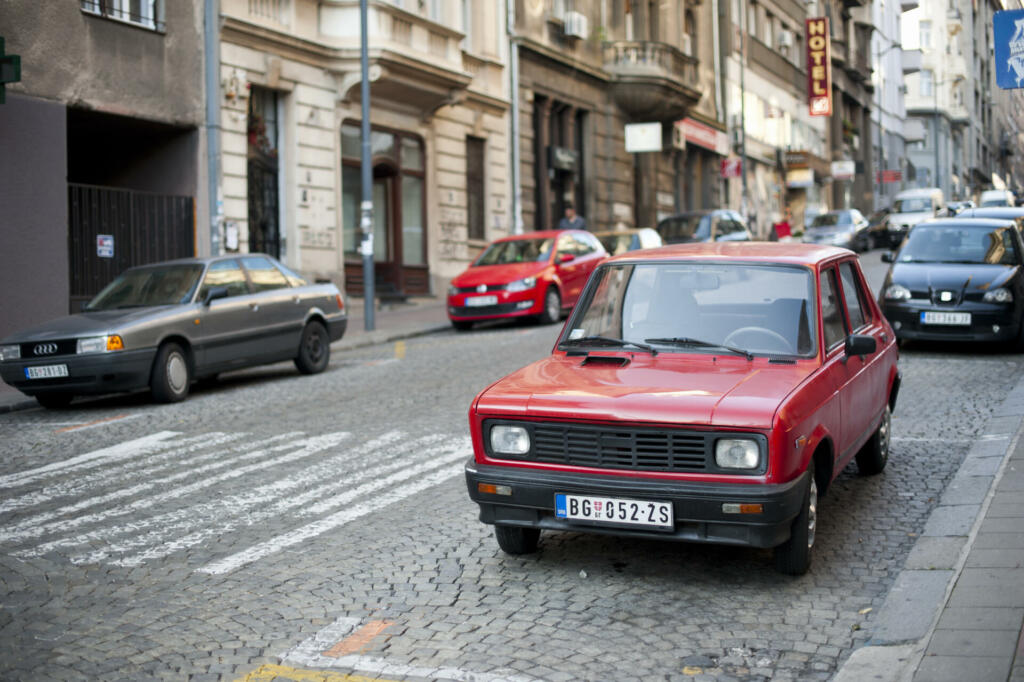 "Belgrade, Serbia - July 31, 2012: Old Yugoslavian Yugo Zastava brand car parked in a street in Belgrade. Still looks a great car."