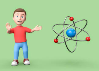 Za najmlajše: Kaj je električna energija? Happy Young Kid 3D Cartoon Character and Atom Symbol Structure on Green Background with Copy Space 3D Illustration, Science Concept