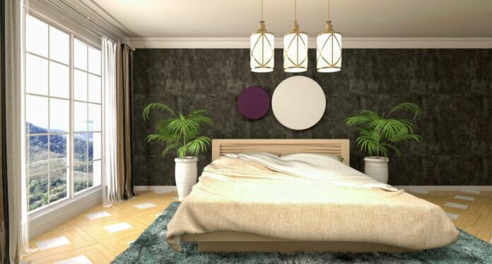 bedroom, interior design, 3d rendered