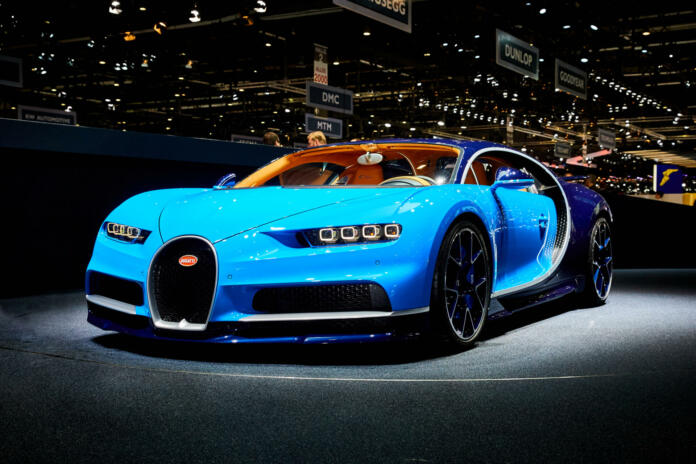 Geneva, Switzerland - March 2, 2016: 2016 Bugatti Chiron presented on the 86th Geneva Motor Show in the PalExpo