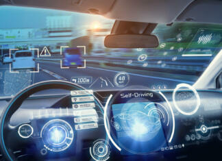 Cockpit of futuristic autonomous car.