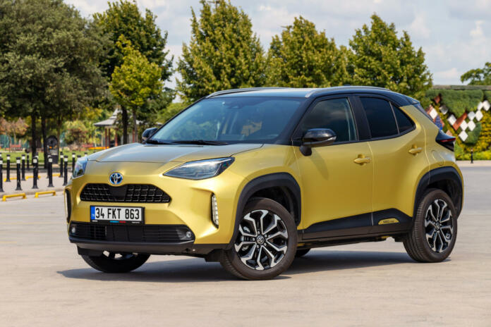 Istanbul, Turkey - August 5 2022 : Toyota Yaris Cross is a hybrid subcompact crossover SUV produced by the Japanese automaker Toyota.