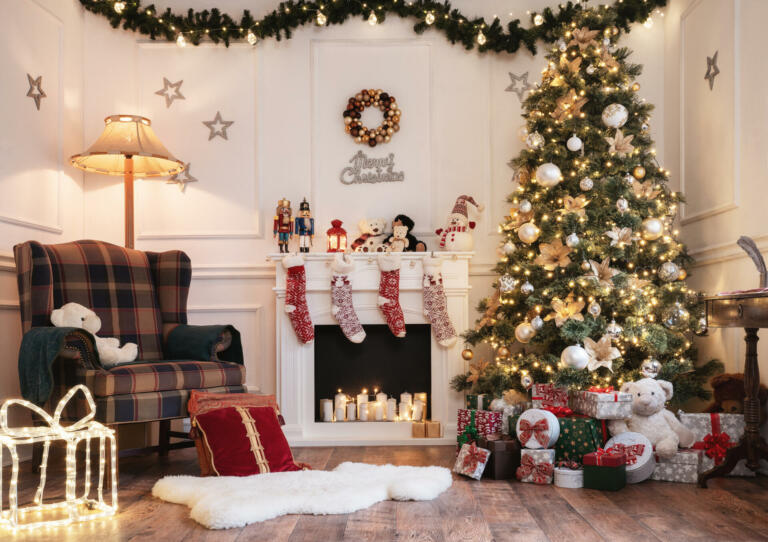 Empty bright christmas room with copy space
