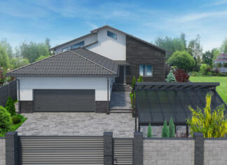 Kakšna garažna vrata izbrati Outdoor living spaces with adding dimension to garden design, 3d exterior with complete lighting