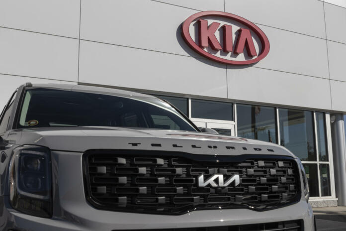 Indianapolis - Circa October 2021: Kia Telluride display at a dealership. Kia Motors is minority owned by the Hyundai Motor Company.