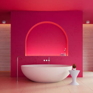 Viva Magenta bathroom interior color of the year 2023 - 3D rendering