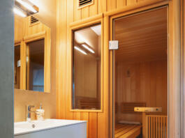 Bathroom with private sauna. Nobody inside