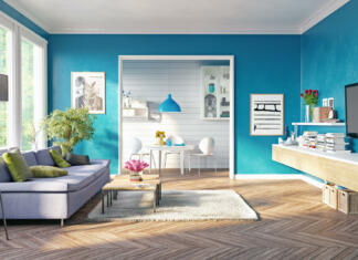 Kako barve vplivajo na naše počutje v domu modern living room interior design. 3D rendering concept