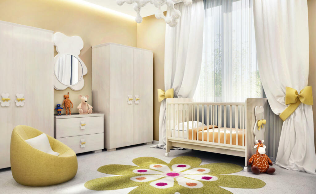 Modern white children`s room for baby