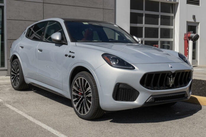 Indianapolis - Circa March 2023: Maserati Grecale display at a dealership. Maserati offers the Grecale in GT, Modena, and Trofeo models.