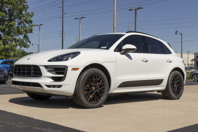 Indianapolis - Circa May 2021: Porsche Macan GTS SUV display. The Porsche Macan is a high performance five door luxury crossover SUV.