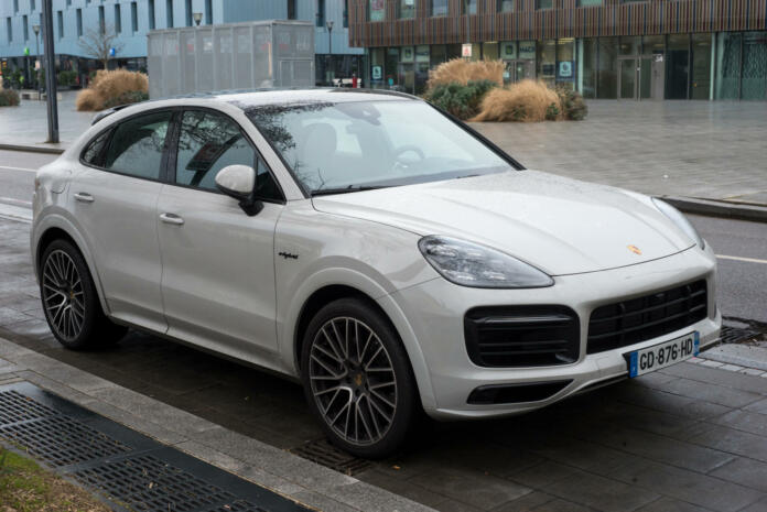 Mulhouse - France - 28 January 2022 - Front view of grey Porsche Cayenne parked in the street