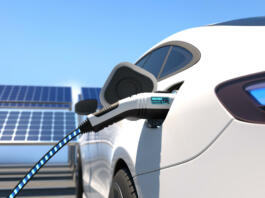 Electric car power charging, Charging technology, Clean energy filling technology. 3D illustration