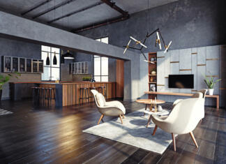 Katero barvo talnih oblog izbrati, prednosti in slabosti modern living interior design concept. 3d rendering idea.