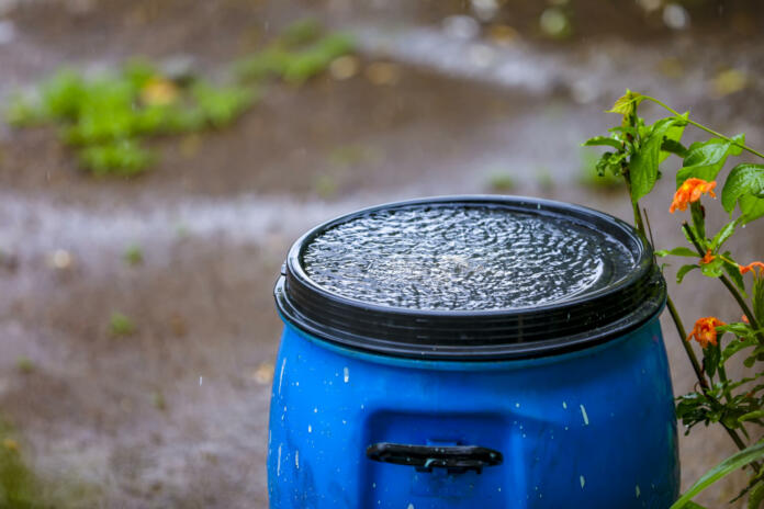 rain water falling in plastic tank