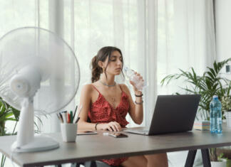 Delate od doma in nimate klime? 10 praktičnih nasvetov, kako se lahko ohladite Ženska dela od doma i se hladi.