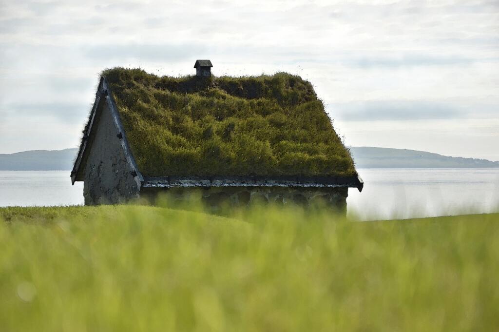 stone house, house, turf roof