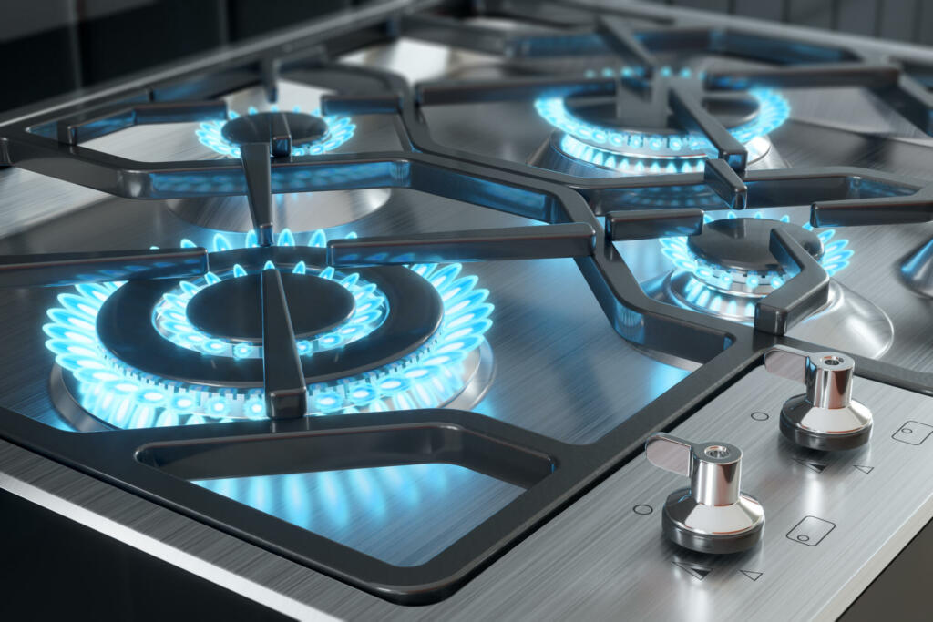 Cooker with burners close-up. 3d render