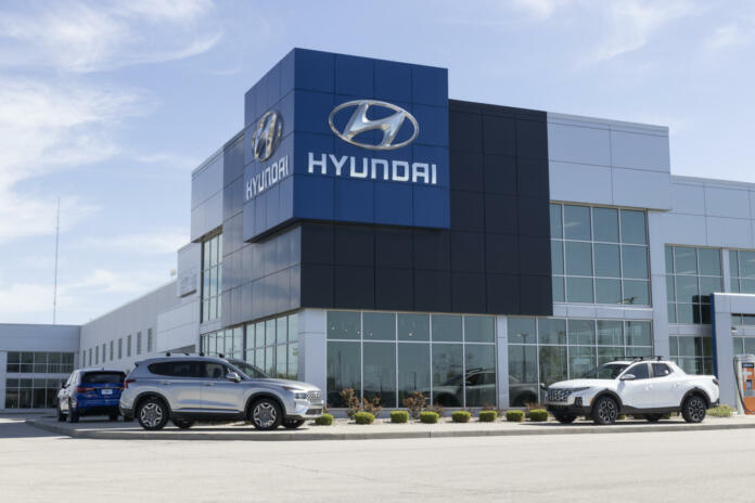 Noblesville - Circa May 2022: Hyundai Motor Company Dealership. Hyundai builds vehicles in South Korea and Montgomery, Alabama.