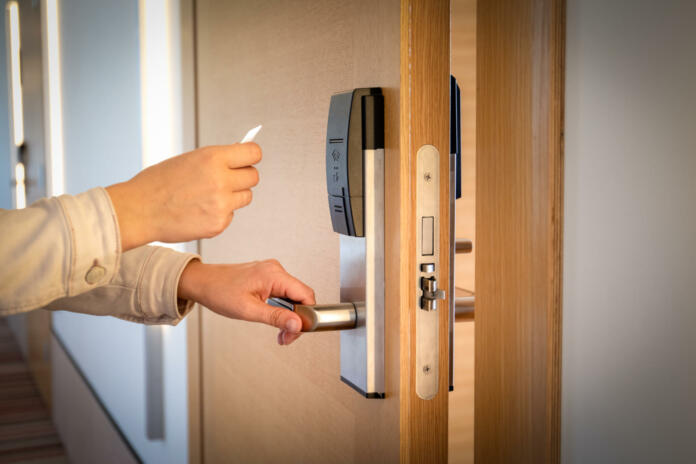 Opening a hotel door with keyless entry card