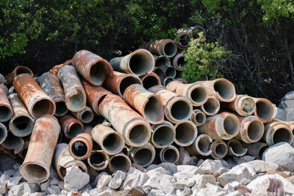 Antique ceramic plumbing, water pipes in Kibyra or Cibyra Lycian ancient city near Golhisar town, in Burdur province