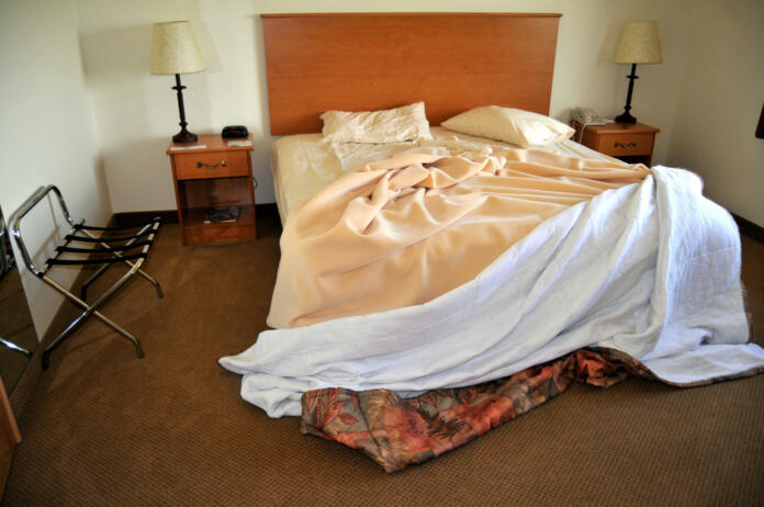 Uncleaned hotel room in a typical American hotel