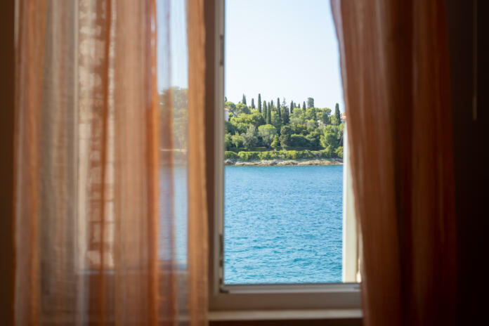 sea and island view from open window