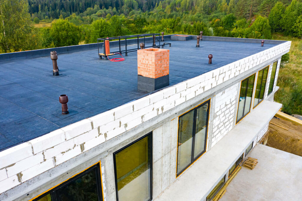 Roof,Waterproofing.,Building,Construction.,A,Protective,Layer,Was,Applied,On