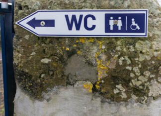 Vse življenje uporabljate to kratico, ampak ali veste, kaj pravzaprav pomeni WC? Accessible restroom sign depicting both standard and disabled WC symbols, ideal for inclusion .