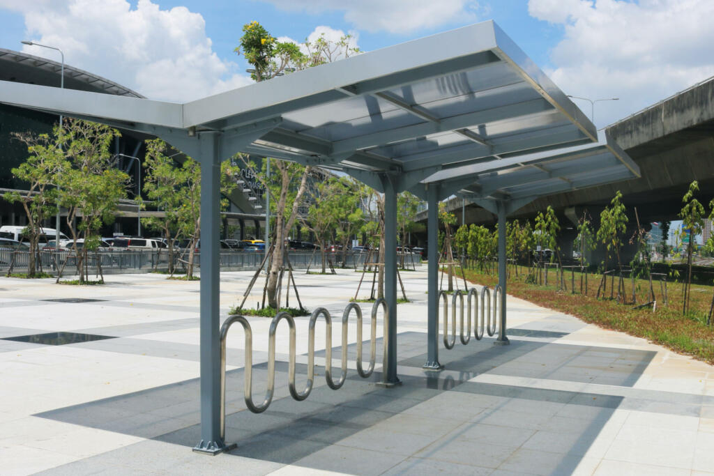 Bicycle parking lot steel structure.