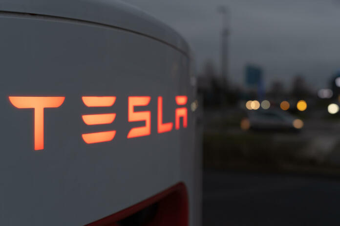 frankfurt am main,hessen, germany, january. 21.2022 tesla supercharger at night