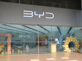 Nanning,China-May 2nd 2023: BYD car store. Chinese electric car company