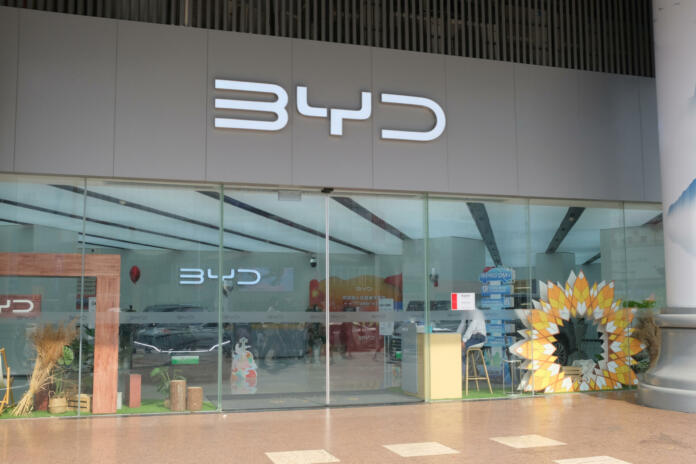 Nanning,China-May 2nd 2023: BYD car store. Chinese electric car company