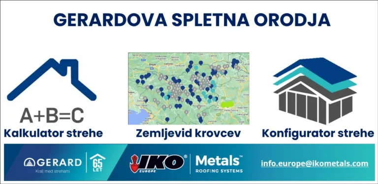 Gerardova spletna orodja: kalkulator strehe, zemljevid krovcev in konfigurator strehe
