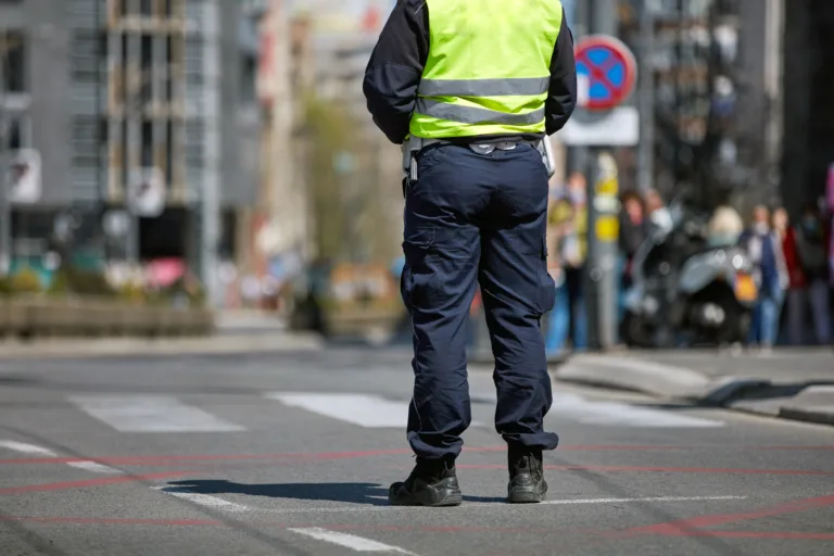 Police officer on the street in urban envirnoment.