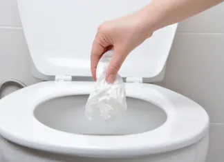 Zaradi tega toaletnega papirja imate zamašen WC! Izogibajte se ga v velikem loku in ga ne mečite v školjko hand of a person who drop tissue paper in the toilet bowl