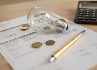 Pozor, elektrika bo dražja! Od danes spremenjen način obračunavanja omrežnin Electricity bill with light bulb, several coins, calculator and pen on the desk. Concept of electricity prices and tax payments