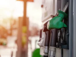 Close up of diesel and petrol fuel pistols at a gas station. The fuel crisis continues and the cost of fuel is going up