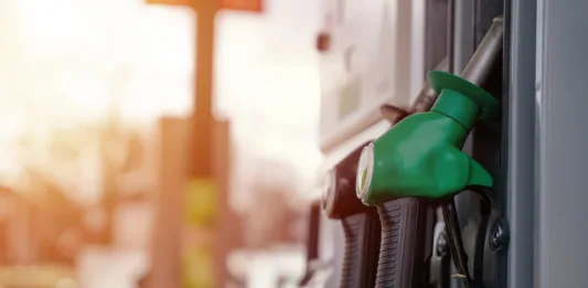 Close up of diesel and petrol fuel pistols at a gas station. The fuel crisis continues and the cost of fuel is going up