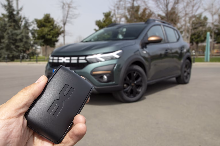 Istanbul, Turkey - April 2 2024 : Dacia Sandero Stepway Extreme is a compact car that has wireless car key.
