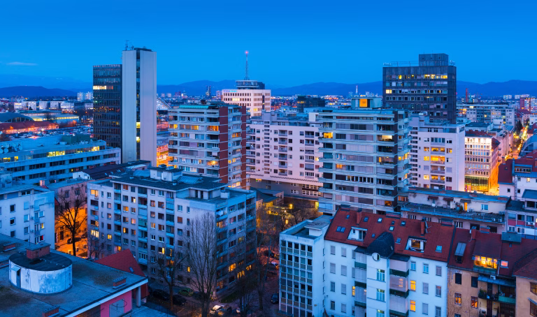 Ljubljana - March of 2016, Slovenia: Ljubljana cityscape at the evening. View of the central part of the Slovenia's capital.