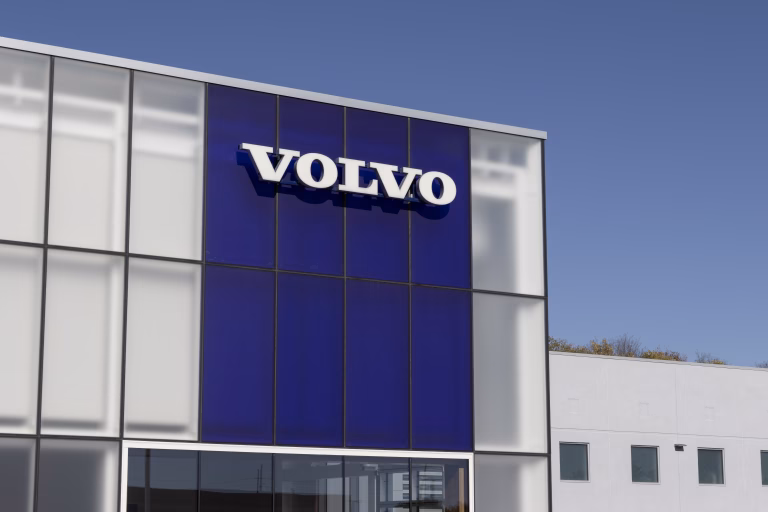 Indianapolis - October 22, 2023: Volvo car and SUV dealership. Volvo models include the C40 crossover, XC40 compact SUV, EX30, and EX90 electric vehicles.