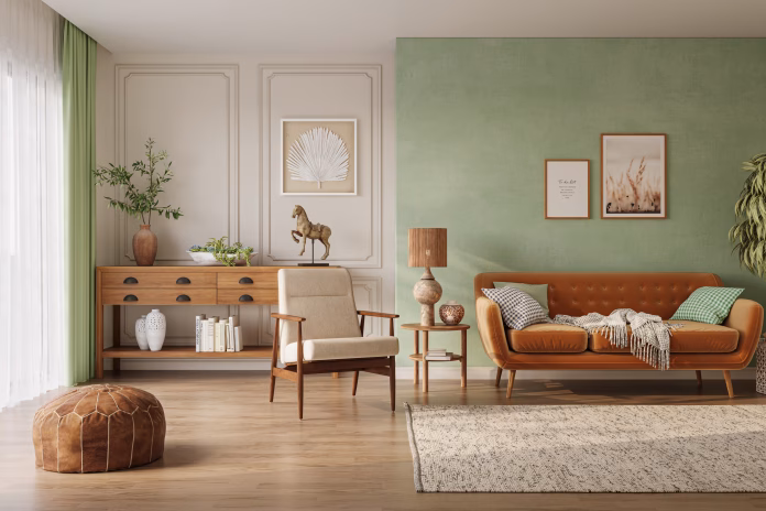 orange-sofa-in-cozy-living-room-interior-with-pastel-green-wall-and-wood-furniture-wall-mockup-stockpack-istock Orange sofa in cozy living room interior with pastel green wall and wood furniture. Wall mockup
