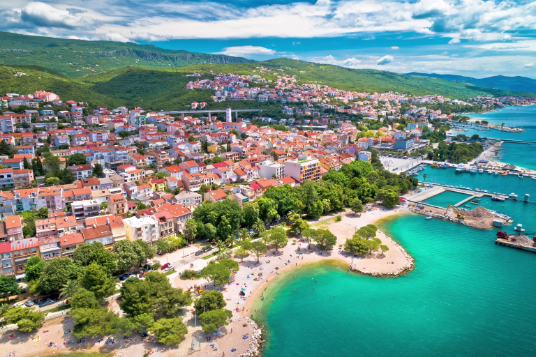 Crikvenica. Town on Adriatic sea waterfront aerial view. Kvarner bay region of Croatia