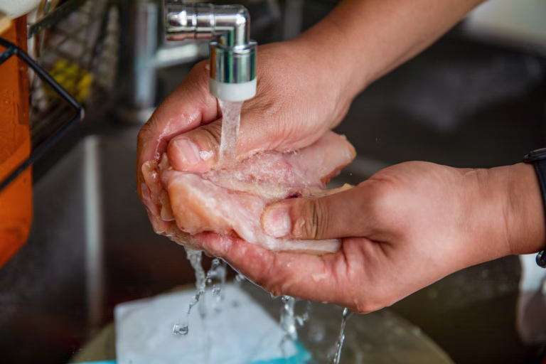 Meat is being washed