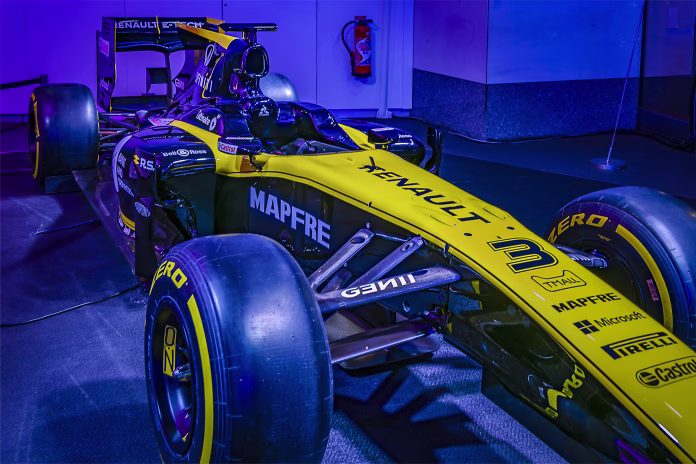 Paris, France - January 13, 2020: F1 renault sport car exhibited at autoshow, paris, france