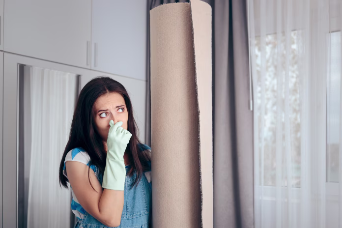 Girl having problems taking the smell out of an old rug