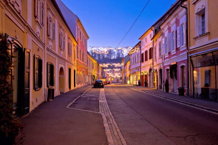 Bad Radkersburg street evening advent view, Steiermark region of Austria