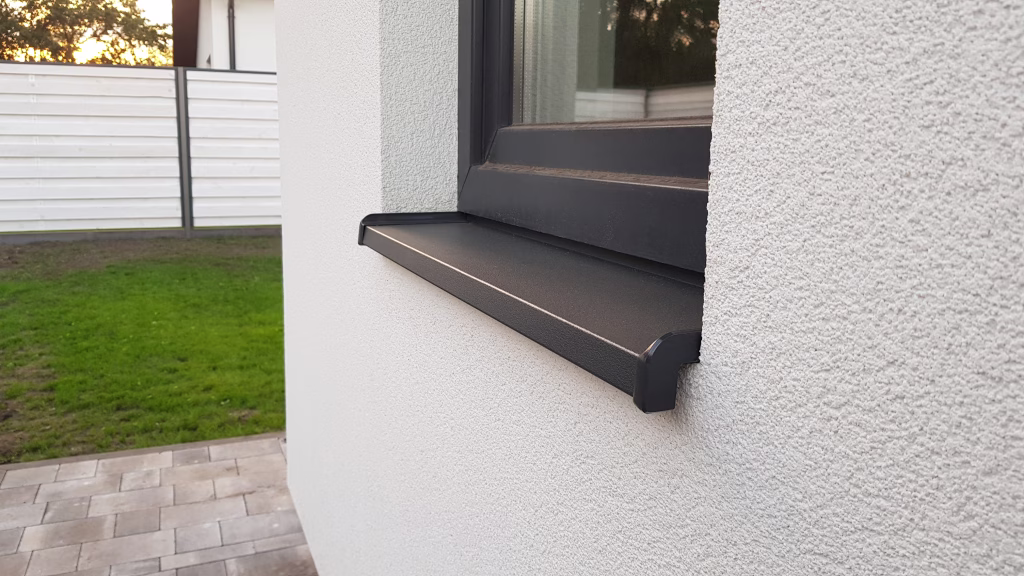 Metallic window sill on the house